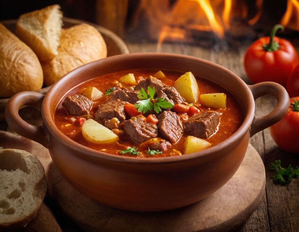 Fleisch, Kartoffeln und Brühe ergänzen, köcheln lassen - Ungarische Gulaschsuppe Rezept Original: Traditionelle Zubereitung und Tipps für den perfekten Geschmack
